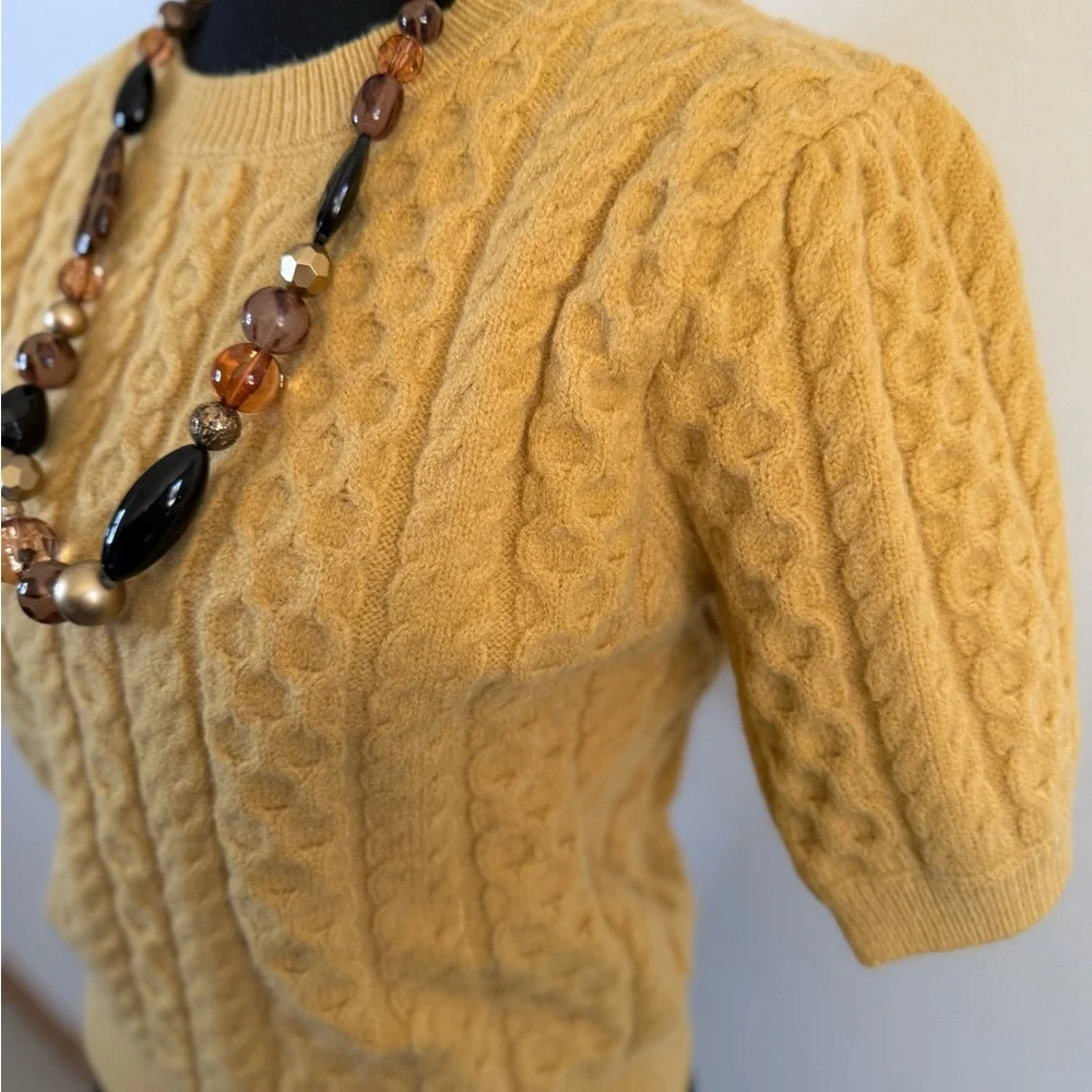 Mable Mustard Cable Knit Sweater Short Sleeve Cozy Cottagecore Medium - Picture 3 of 14